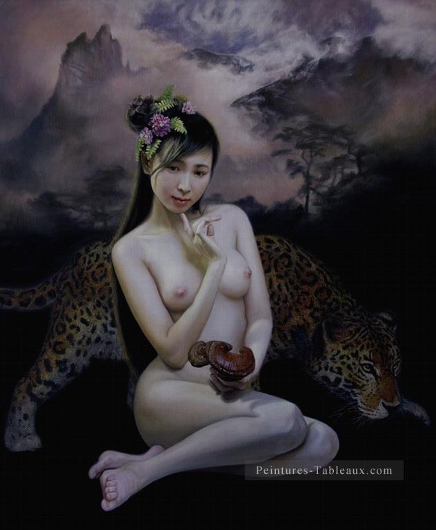 Déesse de wu Montagne et Tigre chinois Fille Nu Peintures à l'huile
